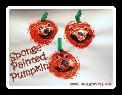 Sponge Painted Pumpkin Craft from Mess for Less at B-InspiredMama.com Sponge Painted Pumpkin Craft from Mess for Less at B-InspiredMama.com