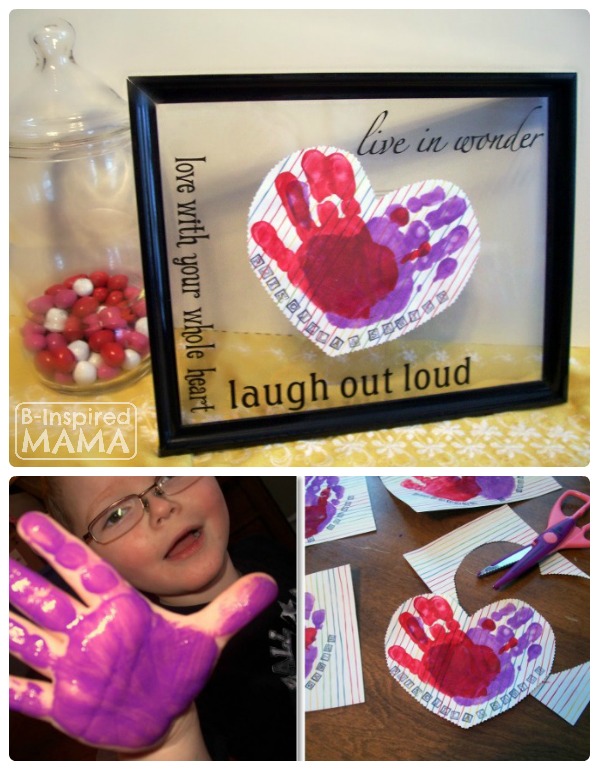 Our Preschool Valentines Craft - Making Framed Handprint Hearts at B-Inspired Mama