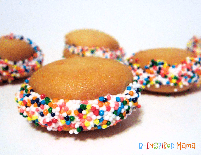 A photo of Itty Bitty Mini Ice Cream Cookie Sandwiches.