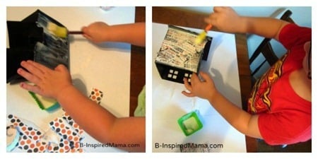 Making Our Mod Podge Haunted House Kids Craft for Halloween at B-Inspired Mama