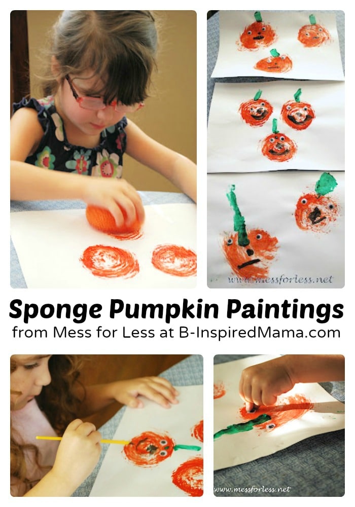 Sponge Pumpkin Painting Art for Kids from Mess for Less at B-Inspired Mama