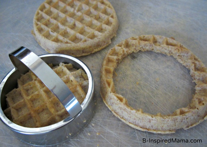 Cutting out Waffles for a Kids Birthday Breakfast Cake from Eggo and B-InspiredMama.com