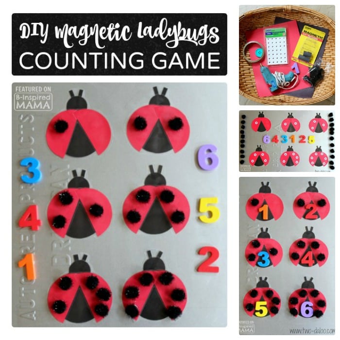 DIY Magnetic Ladybug Counting Game - with Pom-Pom Spots - at B-Inspired Mama