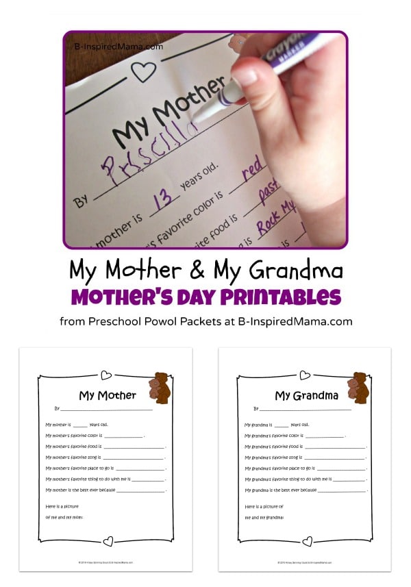 FREE Mother's Day Printables for Kids - All About My Mom and My Grandma - at B-Inspired Mama