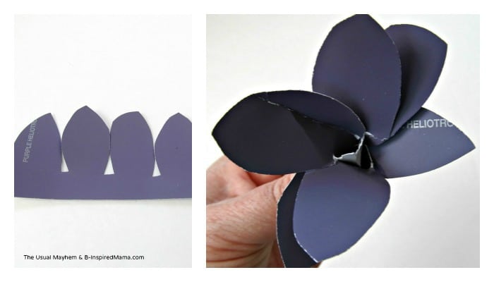One Variation of Paint Chip Flower Craft from The Usual Mayhem at B-InspiredMama.com
