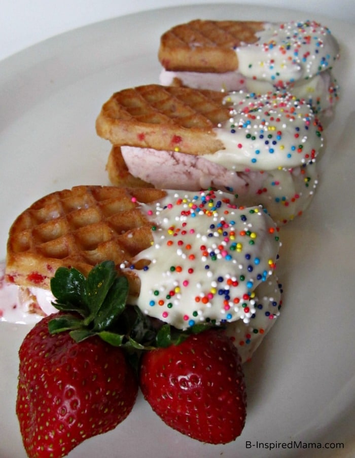 Sprinkled Strawberry Waffle Ice Cream Sandwich from Eggo and Breyer's at B-InspiredMama.com