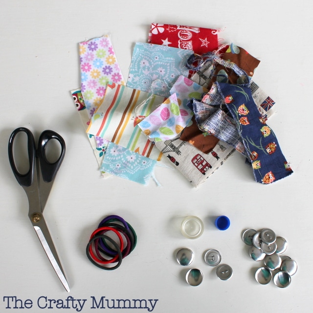 Supplies for the Covered Button Hair Tie Mama Craft from The Crafty Mummy at B-InspiredMama.com