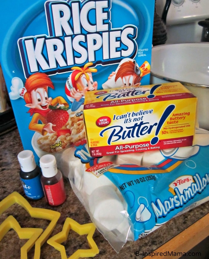 Ingredients for Patriotic Rice Krispie Treat Stars at B-InspiredMama.com