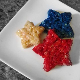 Patriotic Rice Krispie Treat Stars with I Can't Believe It's Not Butter at B-InspiredMama.com