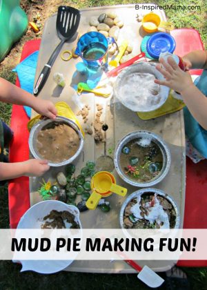 Kids Mud Pie Making Messy Playdate at B-Inspired Mama