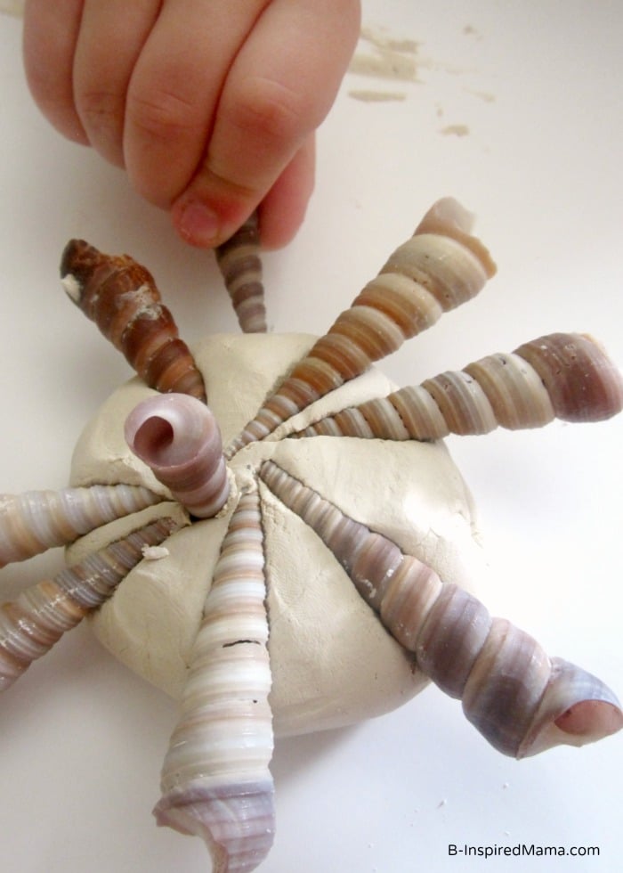 Making a Clay and Seashell Craft for Kids at B-InspiredMama.com