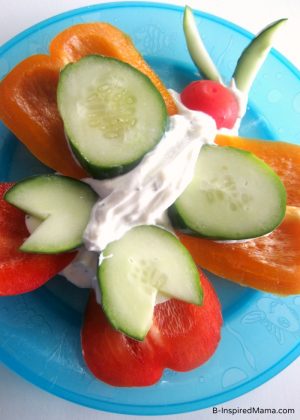 A Fun and Healthy Vegetable Butterfly Snack for the Kids at B-InspiredMama.com