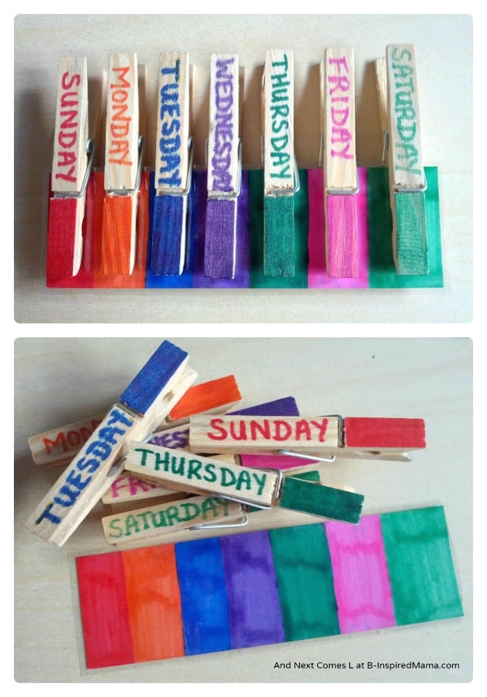 Simple Clip Game for Learning the Days of the Week at B-InspiredMama.com