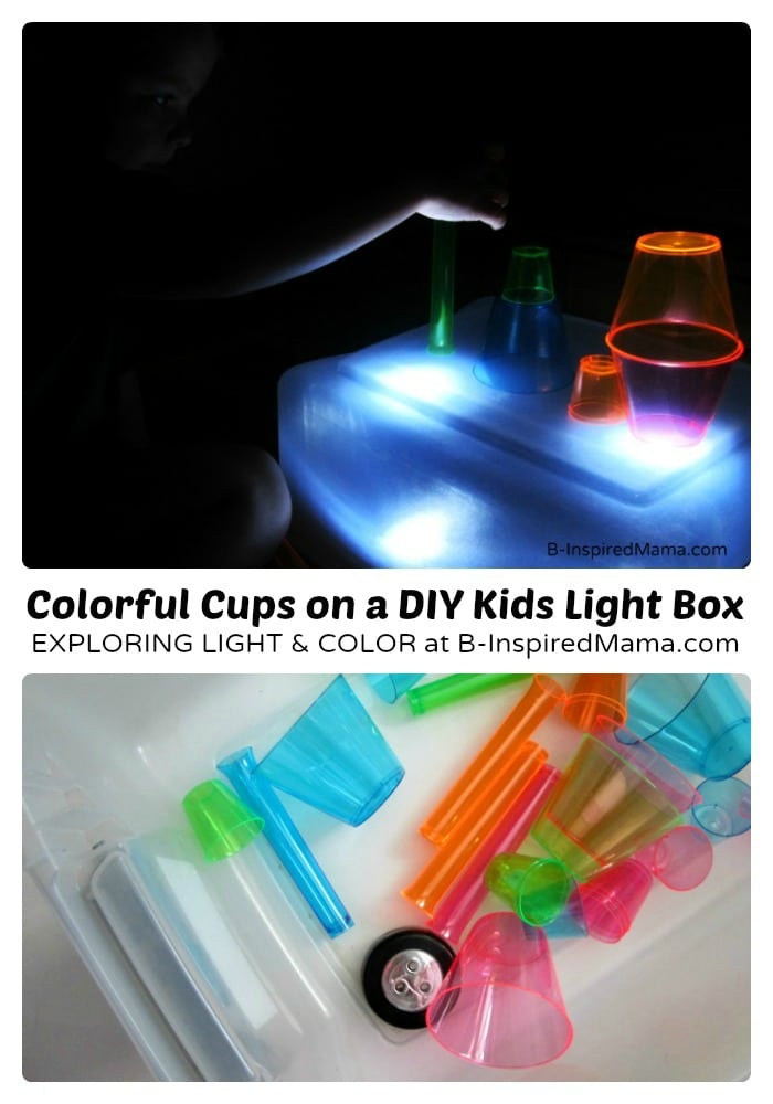 Colorful Cups and Kids Light Box Play at B-Inspired Mama