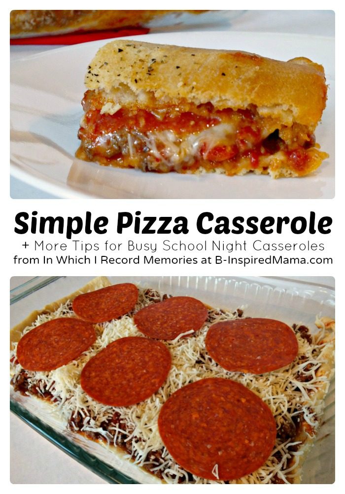 A collage of two photos of Crescent Roll Pizza Casserole. 