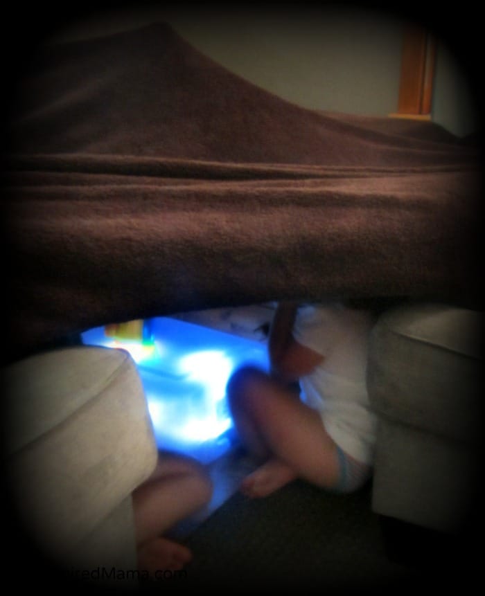 Kids Light Box Play Under a Homemade Tent at B-Inspired Mama
