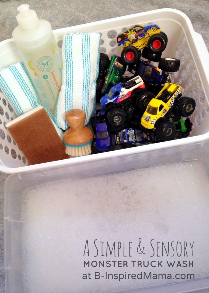 A Simple Truck Wash for Sensory Play - Sponsored by #TheHonestCompany at B-Inspired Mama