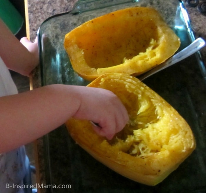 Making our Magic Spaghetti Squash for our Italian Chicken Dinner - B-Inspired Mama