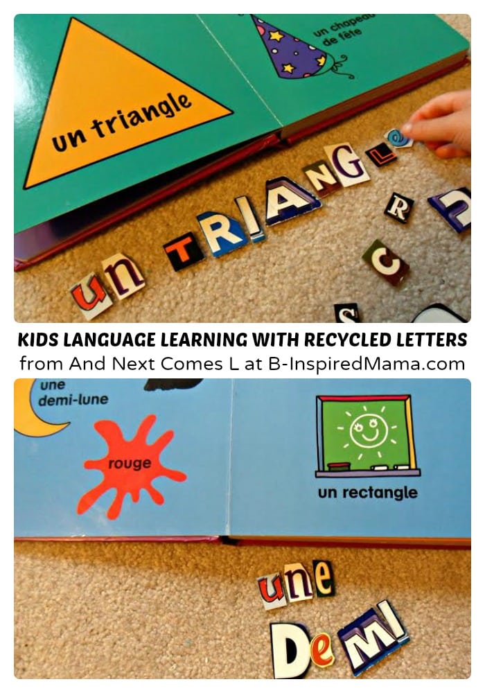 Kids Second Language Learning with Recycled Letters at B-Inspired Mama