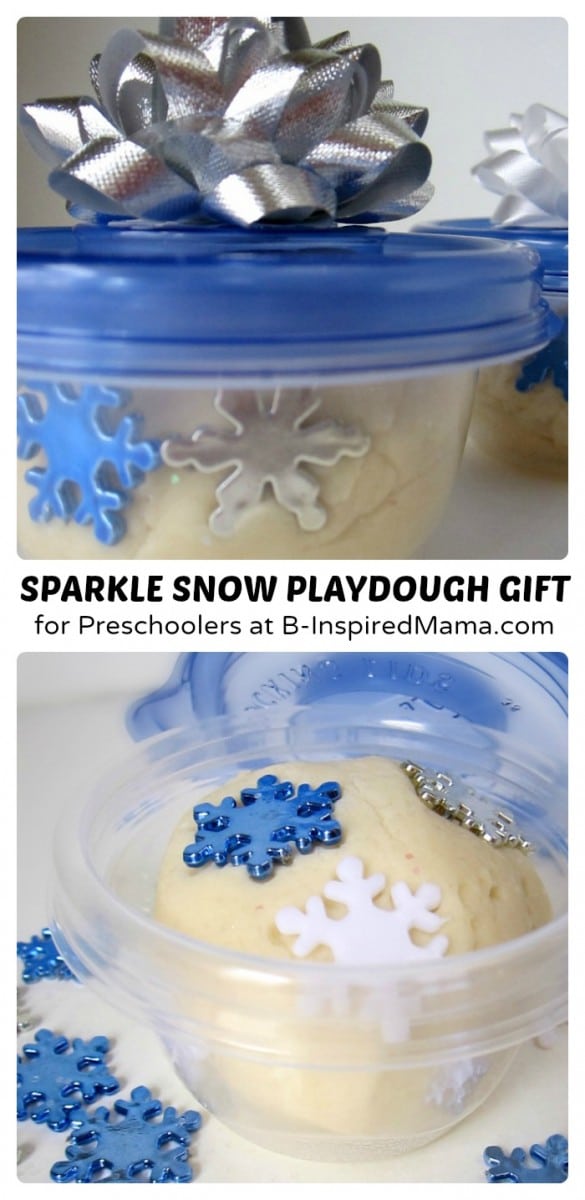 Sparkle Snow Homemade Playdough Gift for Preschoolers at B-Inspired Mama
