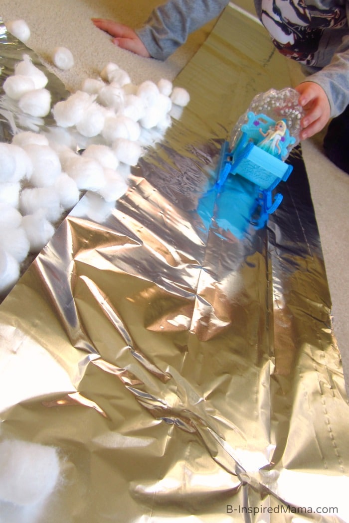 Tin Foil Runway - Ice and Snow Indoor Kids Play with Disney FROZEN at B-Inspired Mama #FrozenFun #shop #cbias