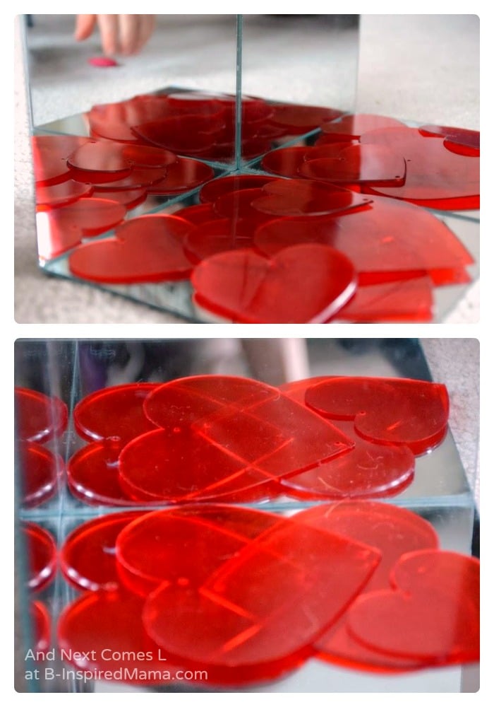 Transparent Hearts - Valentine's Day Mirror Box Kids Play at B-Inspired Mama