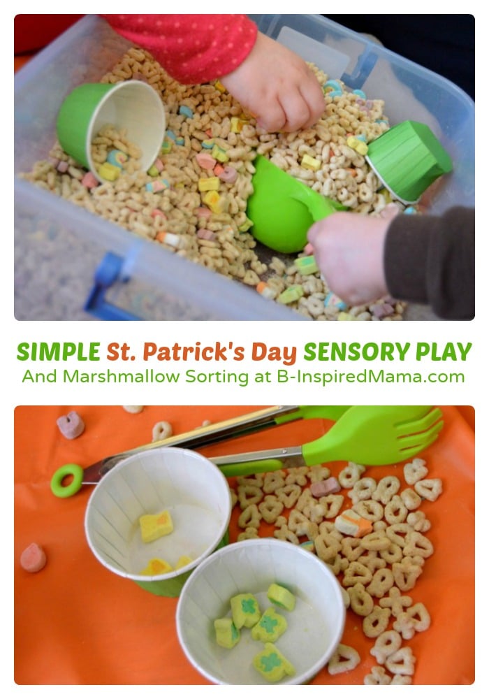 Simple St. Patrick's Day Sensory Play with Cereal at B-Inspired Mama