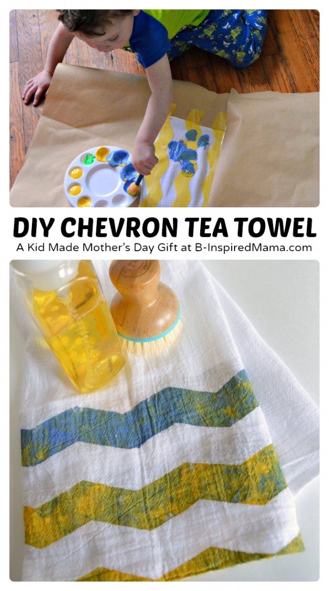 A Kid Painted Chevron Tea Towel Mother's Day Craft [Sponsored by #FrogTape] at B-Inspired Mama