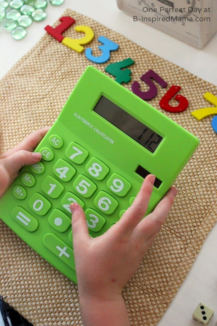 Using a Calculator and Loose Parts for Math Fun at B-Inspired Mama