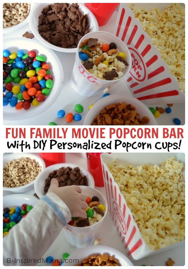 A Fun Family Movie Night Popcorn Bar with DIY Personalized Popcorn Cups + An APP to Make Your Popcorn PERFECT! #sponsored #PerfectPop #GoodbyeBurnedPopcorn at B-InspiredMama