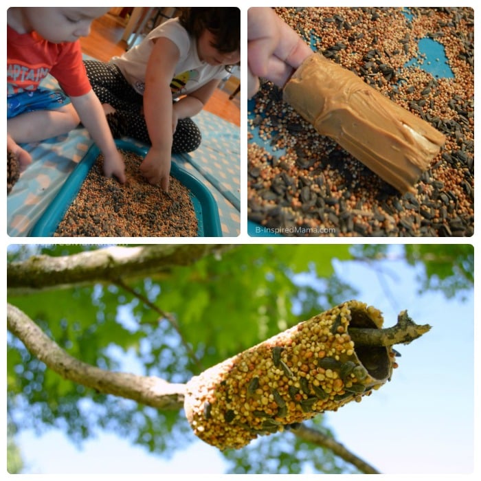 Making our Paper Roll Homemade Bird Feeders at B-Inspired Mama