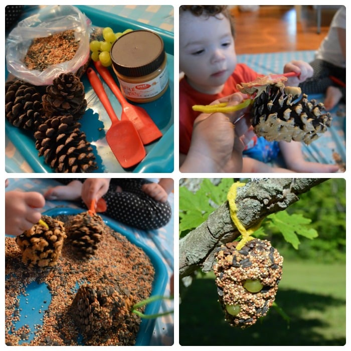 Making our Pine Cone Bird Feeder at B-Inspired Mama