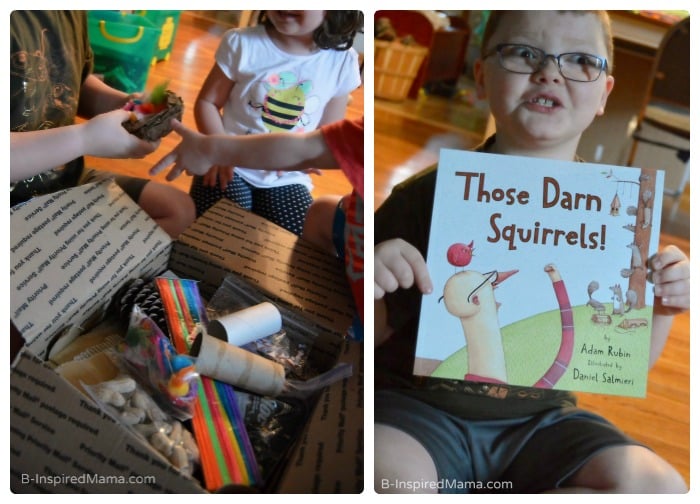 Those Darn Squirrels - Reading Our Book Before Making Our Homemade Bird Feeders - B-Inspired Mama