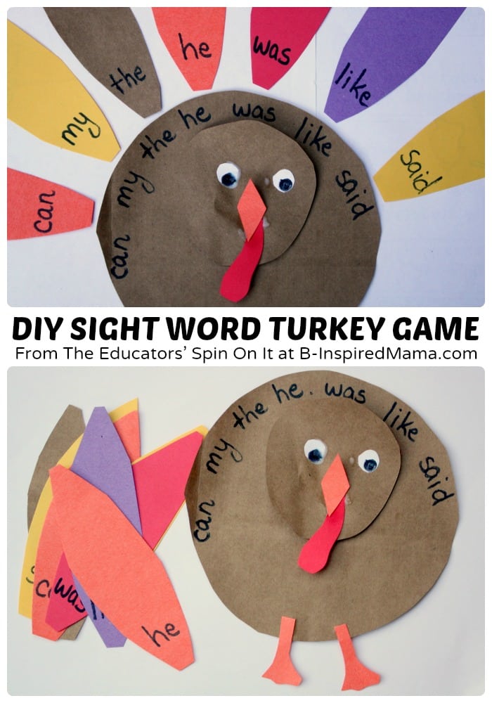 A Clever DIY Sight Word Turkey Game at B-Inspired Mama