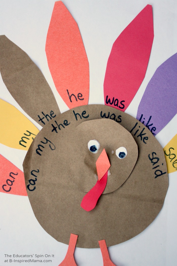 A Clever DIY Sight Word Turkey Game at B-Inspired Mama