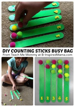 DIY Counting Sticks for a Simple Busy Bag at B-Inspired Mama