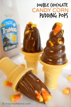 Super Easy Double Chocolate Candy Corn Pudding Pops Recipe - [#Sponsored #TruMooTreats] at B-Inspired Mama