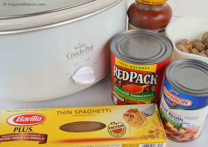 Ingredients for Simple Crock Pot Spaghetti and Meatballs at B-Inspired Mama #AD #CansGetYouCooking