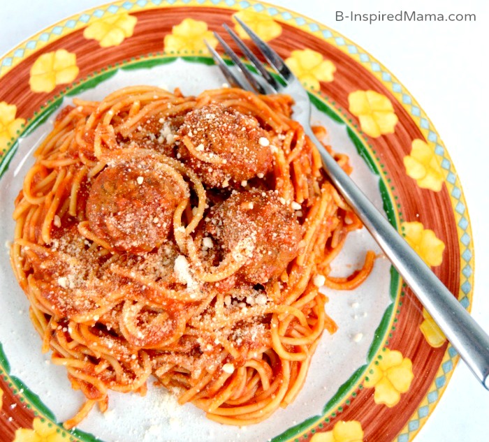 Simple Kid-Friendly Crock Pot Spaghetti and Meatballs at B-Inspired Mama #AD #CansGetYouCooking