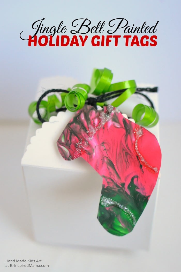 Jingle Bell Painted Holiday Gift Tag Art Project for Kids at B-Inspired Mama