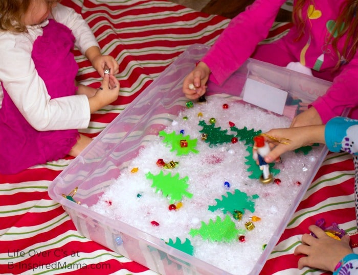 Kids at Their Nutcracker Christmas Sensory Play at B-Inspired Mama