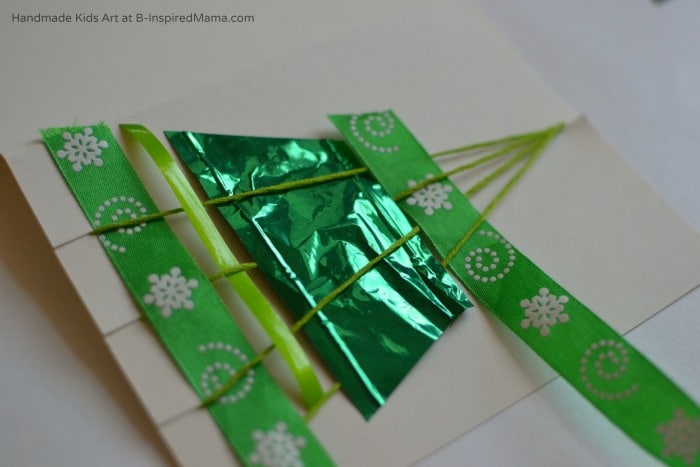 Next Step - Woven Ribbon Tree Homemade Christmas Card Craft at B-Inspired Mama