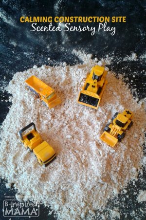 Calming Construction Site Sensory Play - with DIY Moon Sand at B-Inspired Mama