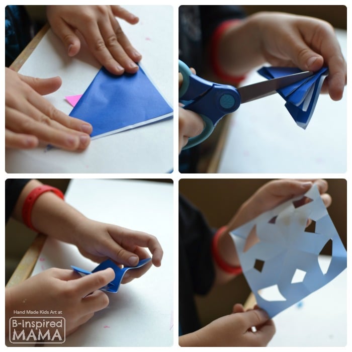 Cutting Paper Snowflakes for a Colorful Kids Art Quilt - B-Inspired Mama