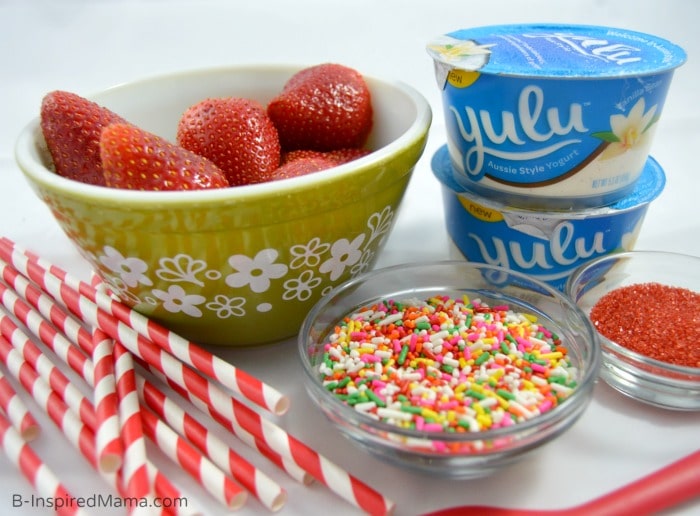 Ingredients for Strawberry Yogurt Pops - A Kids in the Kitchen Recipe [Sponsored by Yulu] at B-Inspired Mama