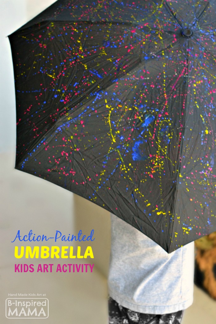 Action-Painted Umbrella Kids Art Activity - Perfect for Spring - at B-Inspired Mama