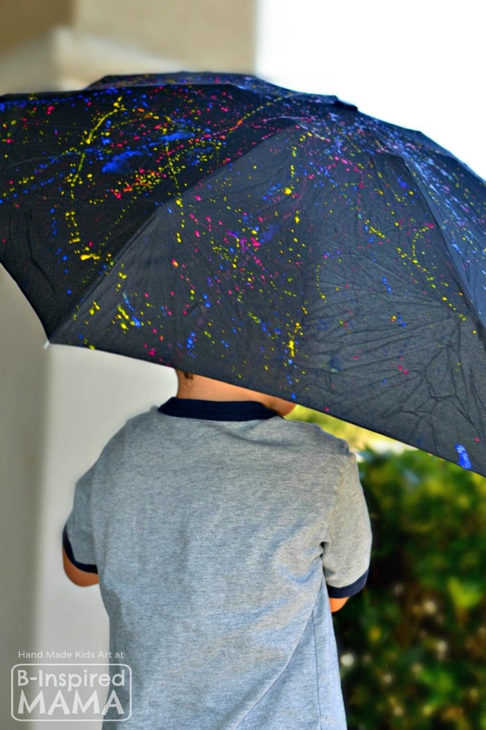 Jackson Pollock Inspired Action-Painted Umbrella Kids Art Activity - Perfect for Spring - at B-Inspired Mama
