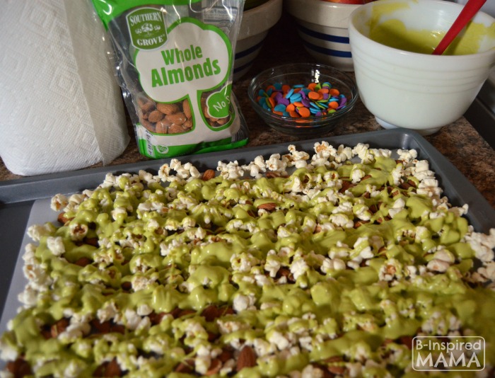 Making Our Neon Slime Popcorn Snack Mix for Watching the Nickelodeon Kids Choice Awards at B-Inspired Mama