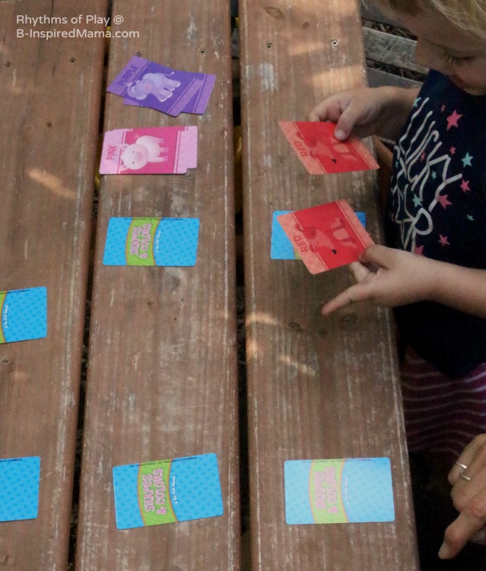 Playing A Simple Kids Memory Matching Game using Dollar Store Cards at B-Inspired Mama