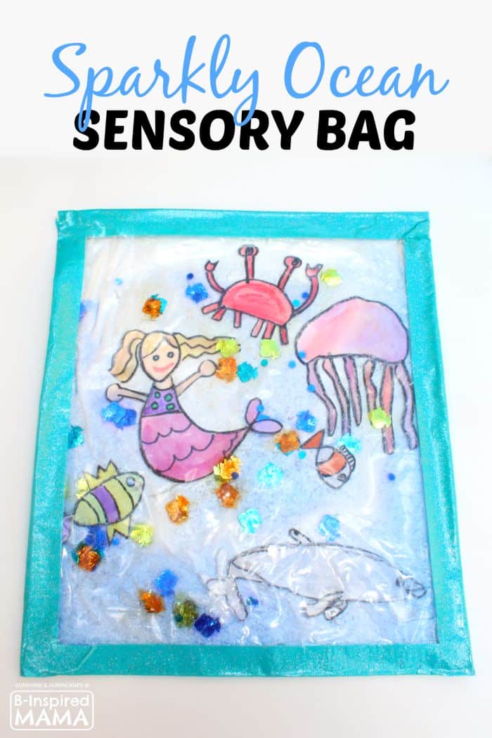 Sparkly Ocean Sensory Bag Craft for Kids at B-Inspired Mama